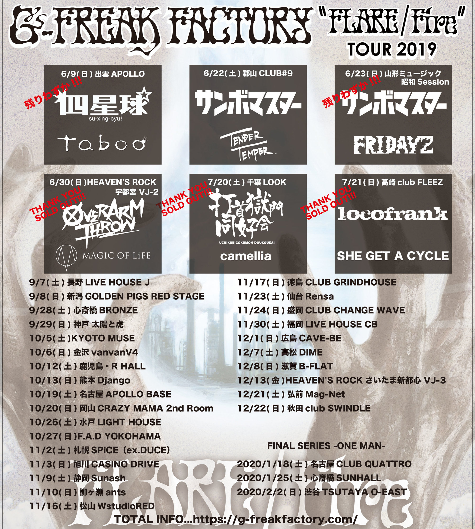 Flare Fire Tour 19の第2弾ゲストバンドに打首獄門同好会 Locofrankが決定 G Freak Factory Official Website