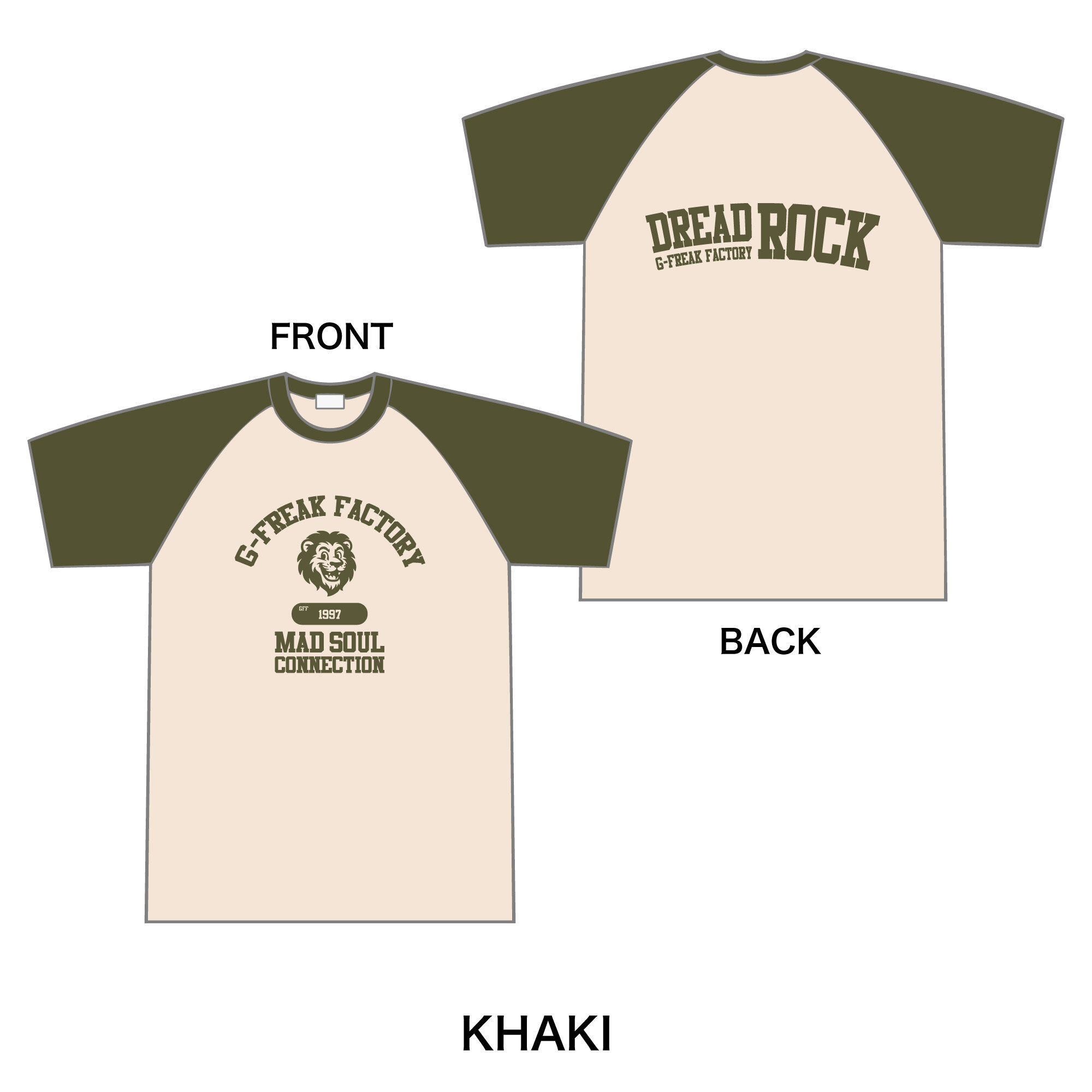 【FREAKY限定カラー】COLLEGE LOGO RAGLAN T-SHIRTS（KHAKI）